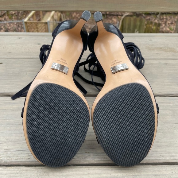 Michael Kors Daphne Black Fringe Platform Open Toe Stiletto Sandals Shoes 39.5 - Picture 15 of 16